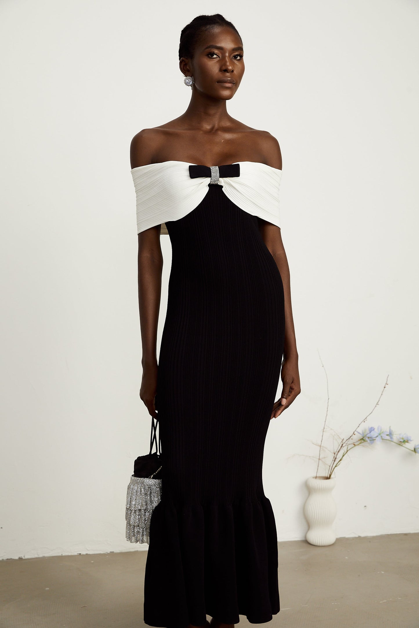 Éliane bow-detail ribbed maxi dress