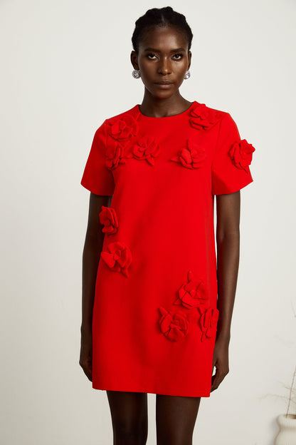 Calista red floral-detail short-sleeve mini dress