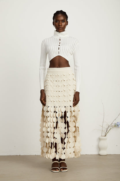 Hanna disc-design fringed maxi skirt in Neutrals
