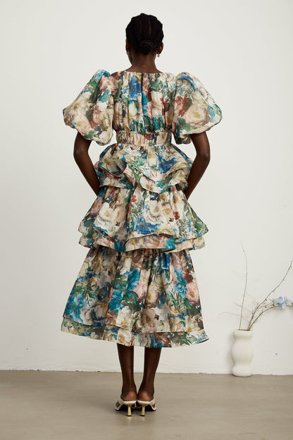 Marianne floral-print tiered midi dress