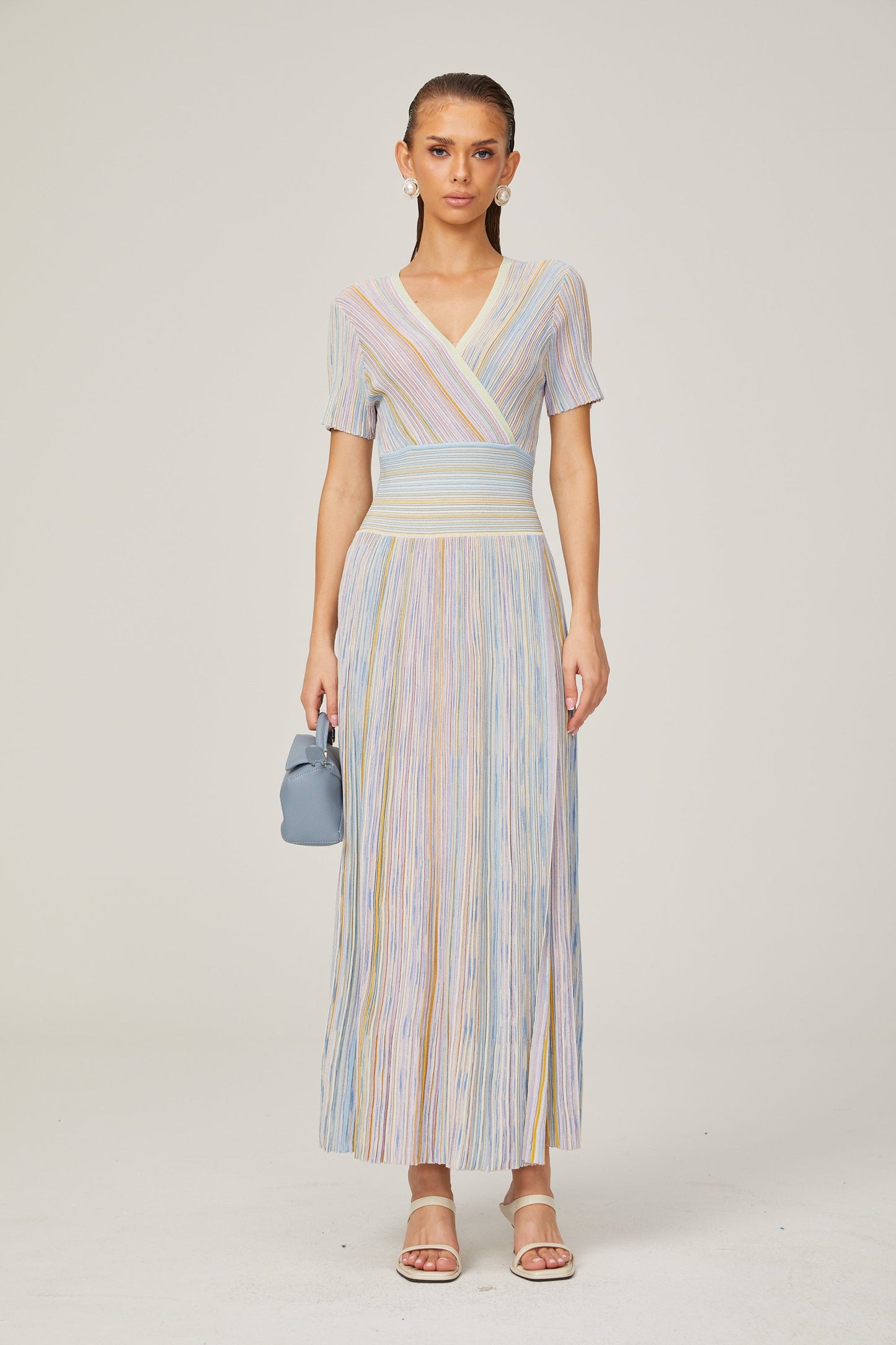 Diane contrast-color pinstripe rib-knit midi dress