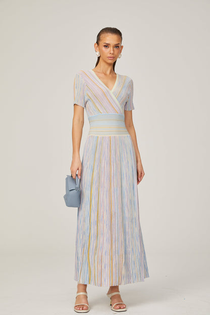 Diane contrast-color pinstripe rib-knit midi dress