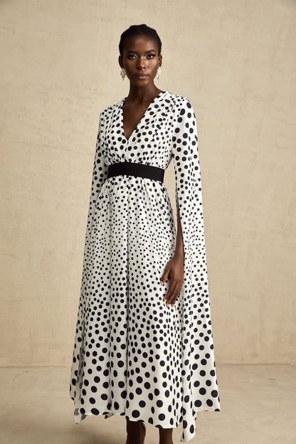 Brigitte white polka-dot slit-sleeve midi dress