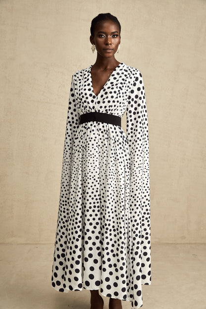Brigitte white polka-dot slit-sleeve midi dress