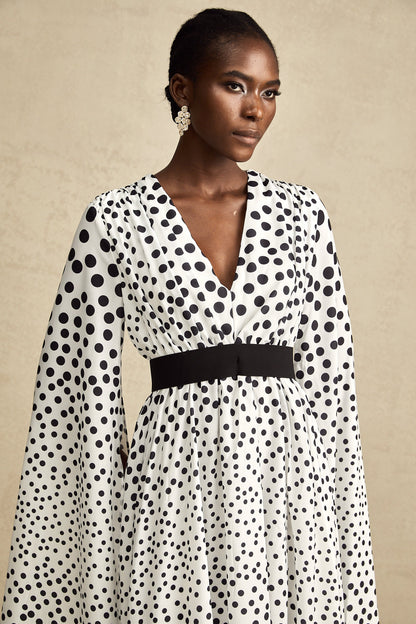 Brigitte white polka-dot slit-sleeve midi dress