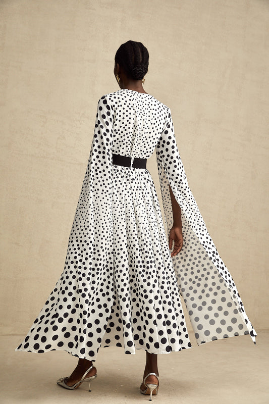 Brigitte white polka-dot slit-sleeve midi dress
