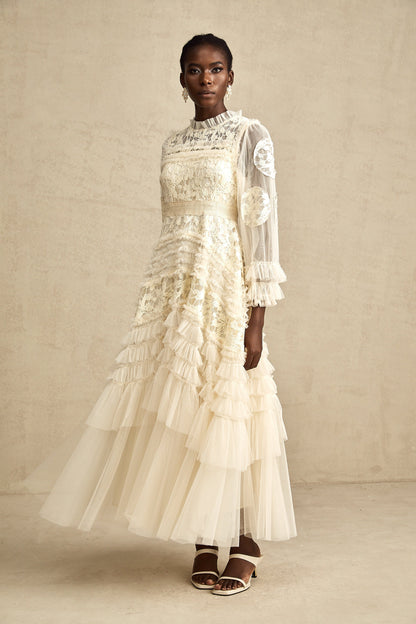 Capucine floral-embroidered layered tulle maxi dress