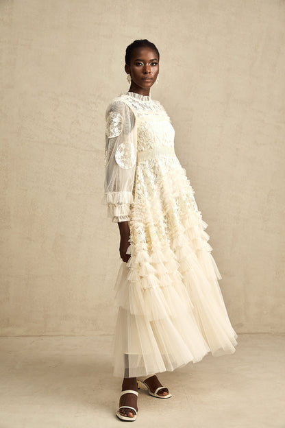 Capucine floral-embroidered layered tulle maxi dress