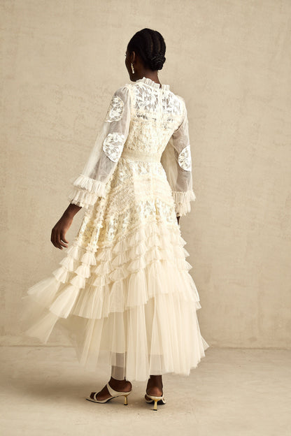 Capucine floral-embroidered layered tulle maxi dress
