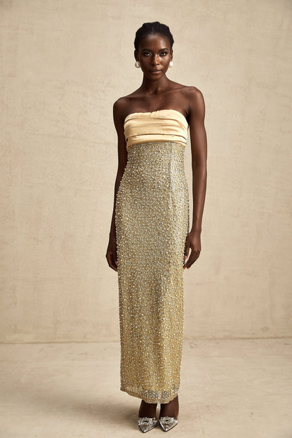 Marguerite gold faux-pearl embellished maxi dress