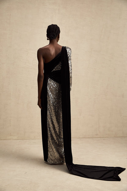 Juliette sequin-embellished asymmetrical maxi dress