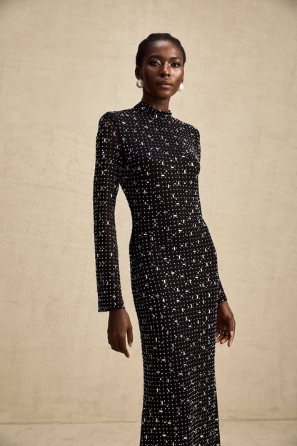 Léna black embellished semi-sheer maxi dress