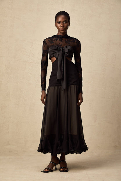 Maïwenn floral-lace panelled maxi dress