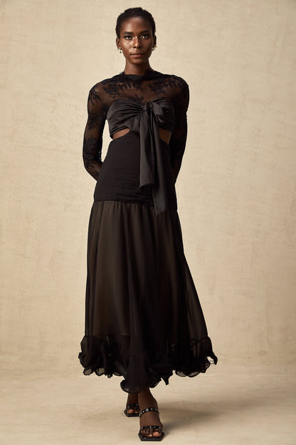 Maïwenn floral-lace panelled maxi dress