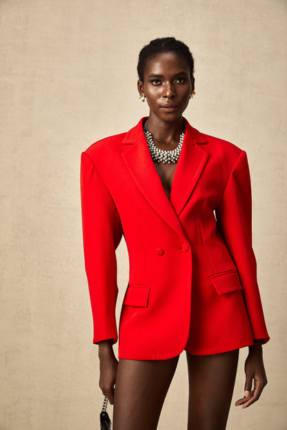 Coline red hourglass double-breasted blazer