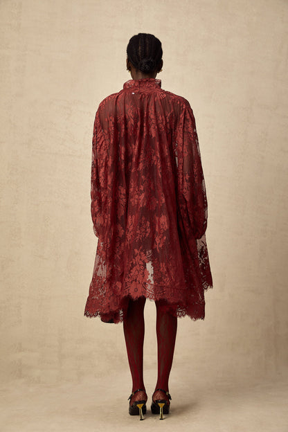 Coline red cut-out floral-lace tights