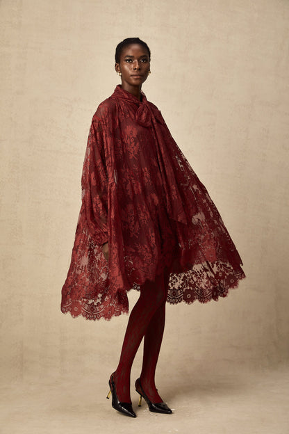 Coline red cut-out floral-lace tights