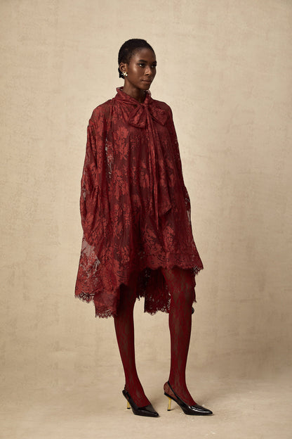 Coline red cut-out floral-lace tights