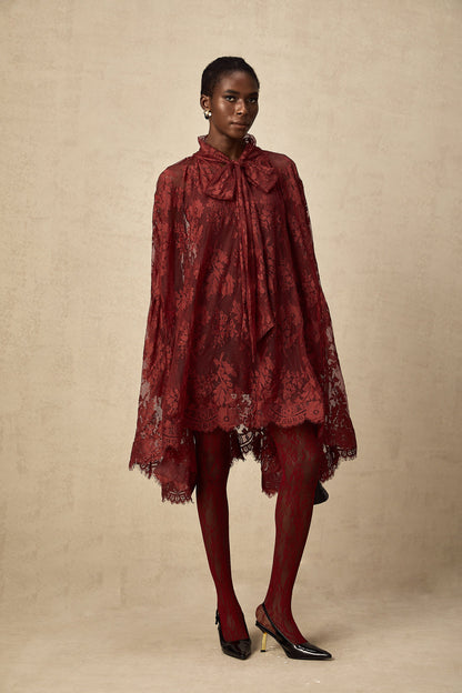 Coline red cut-out floral-lace tights