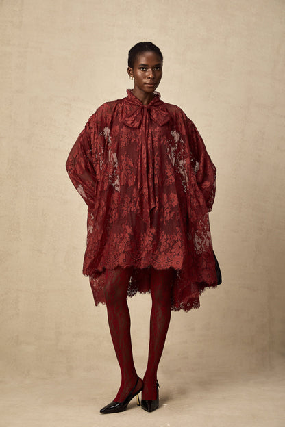 Coline red cut-out floral-lace tights