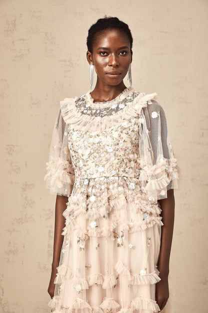 Kévina floral-embroidered tiered ruffled midi dress