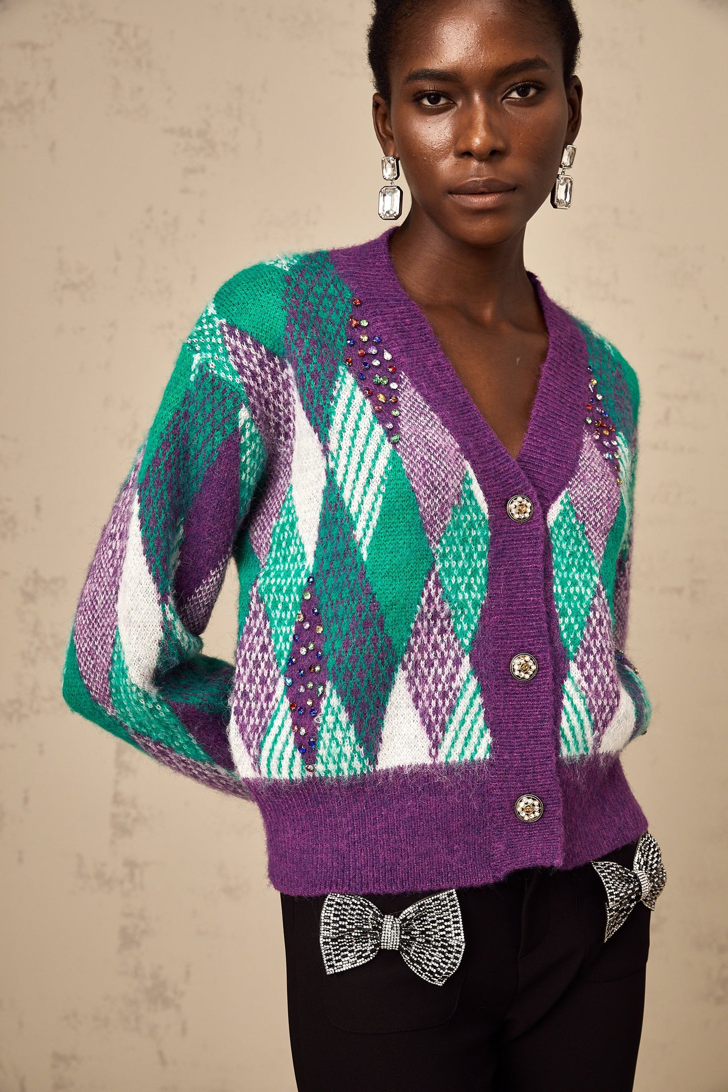 Coralie purple argyle-knit top