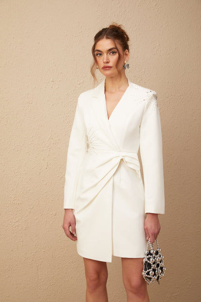 Mireille white embellished asymmetrical blazer dress