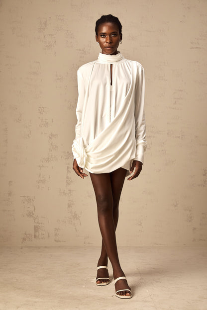 Maeva faux-flower ruched mini dress in White