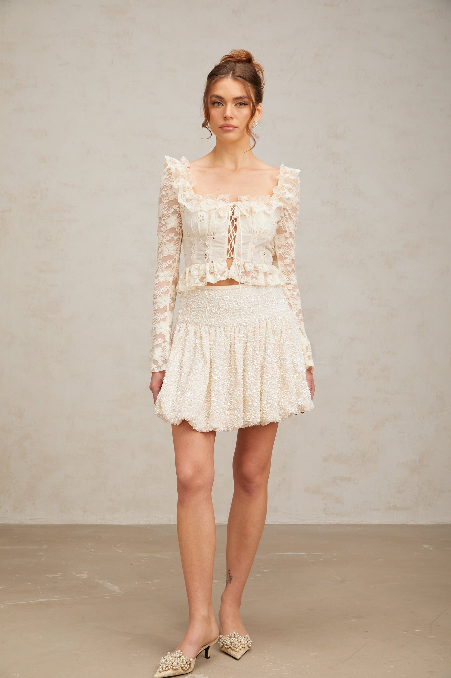 Tiphaine pleated sequined mini skirt