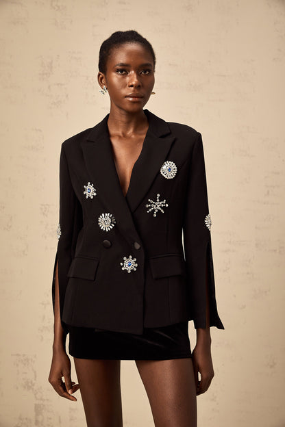Geltrude black crystal-embellished slit-cuff blazer