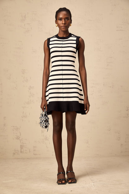 Heloise black horizontal-striped knit mini dress