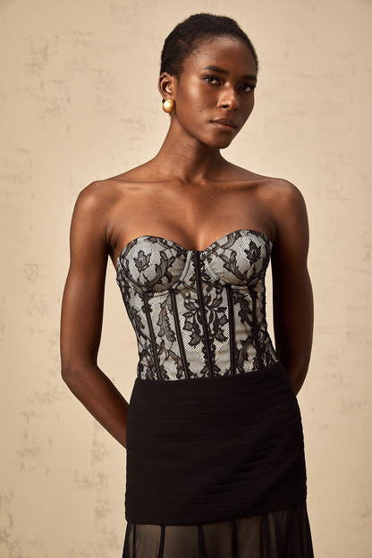Pétunia black lace flounce maxi dress