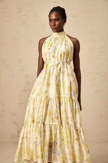 Ulani floral-print sleeveless midi dress in Yellow