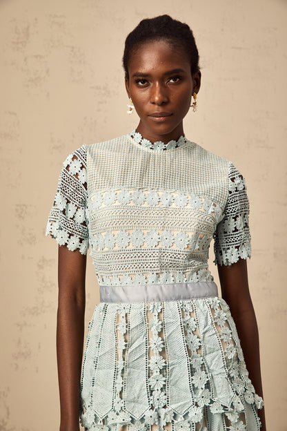 Océane green floral embroidered midi dress