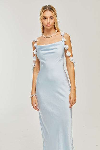 Capri floral-straps satin maxi dress