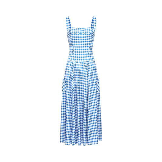 Diane blue gingham midi dress