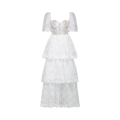 Mélisande white lace tiered maxi dress