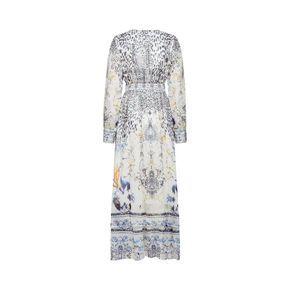 Elida button-front ruffled maxi dress