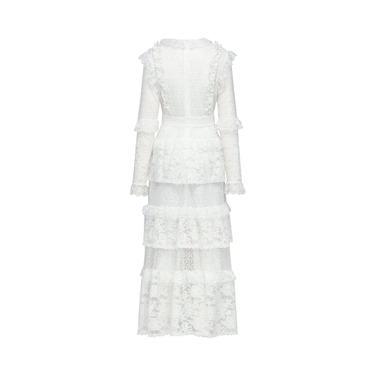 Aimée layered cut-out lace embroidered midi dress
