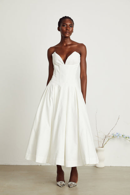 Katherine White Off-Shoulder Corset Midi Dress