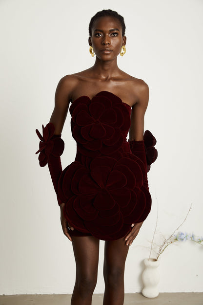 Azura Red Floral Appliqué Mini Dress