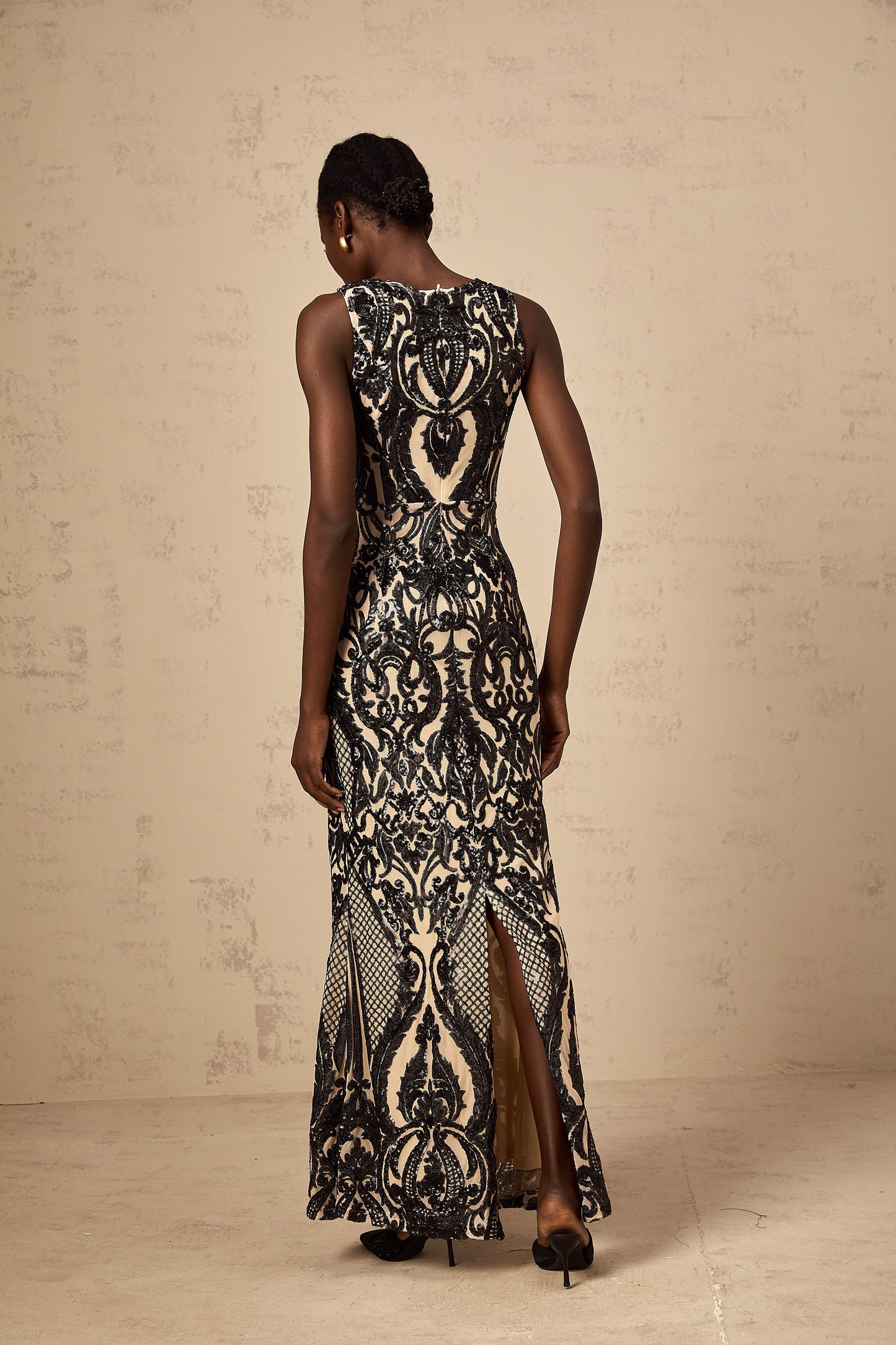 Annie sequin-embellished mesh maxi dress