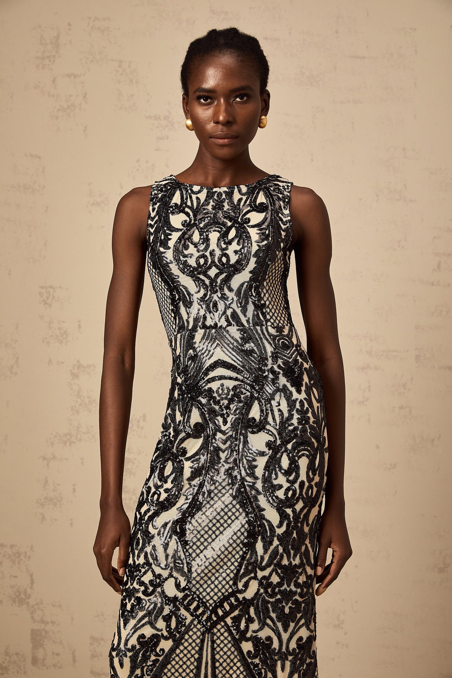 Annie sequin-embellished mesh maxi dress