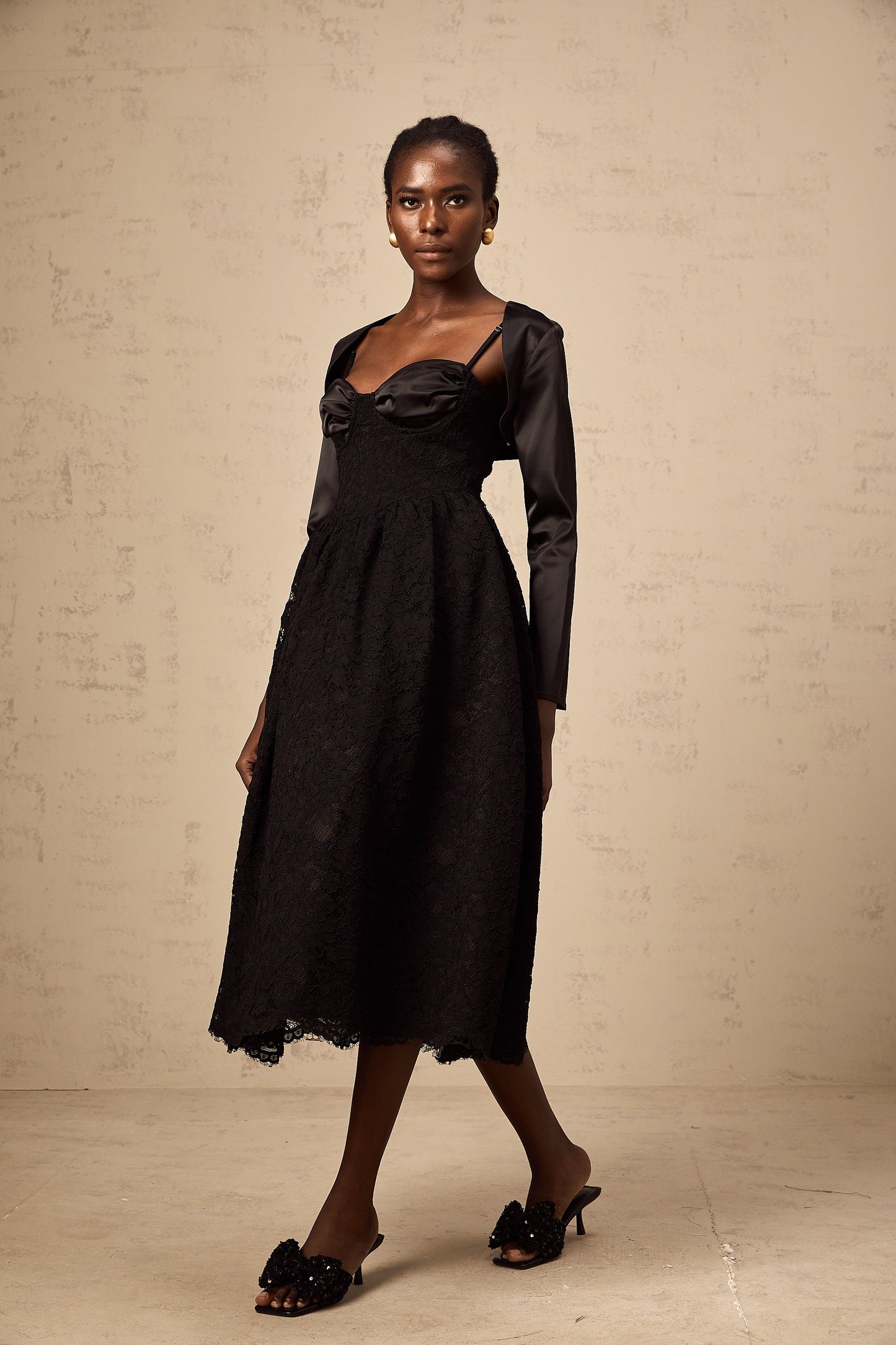 Sidonie black floral-lace top & dress matching set