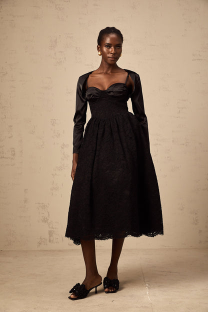 Sidonie black floral-lace top & dress matching set