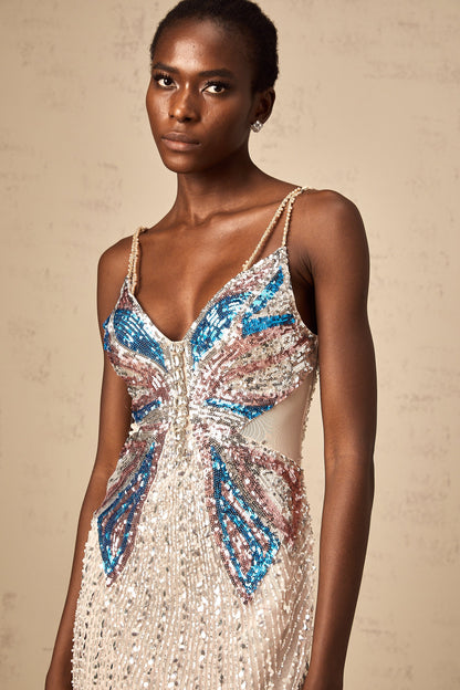 Christine butterfly-motif beaded mini dress
