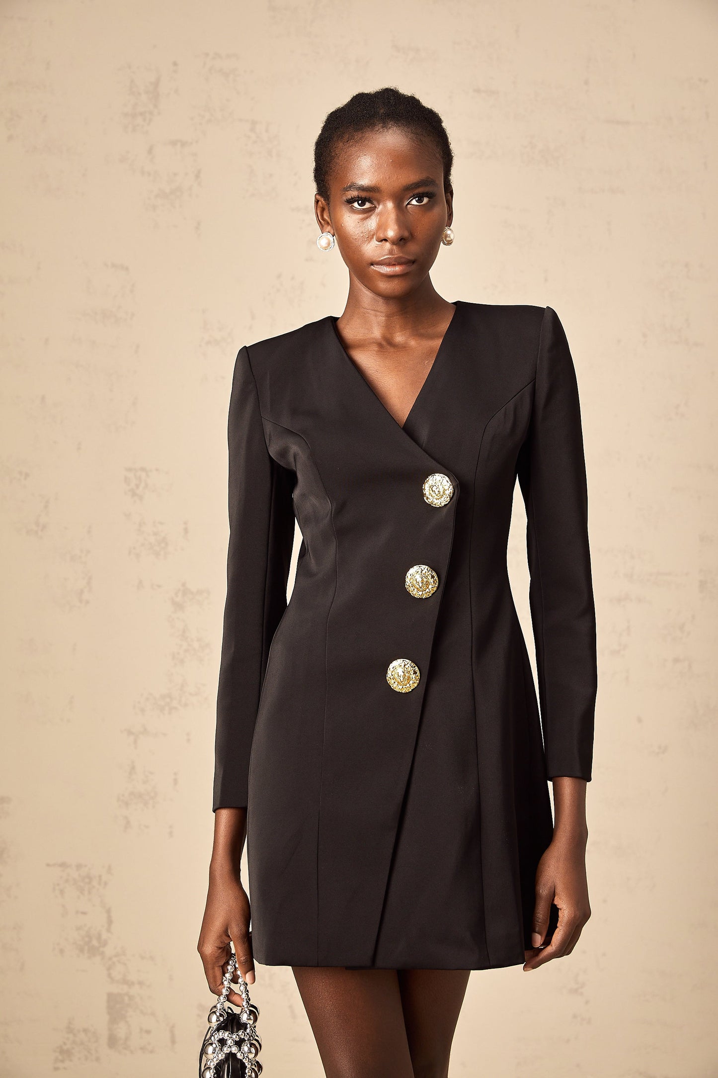 Dominique black lion-head blazer mini dress