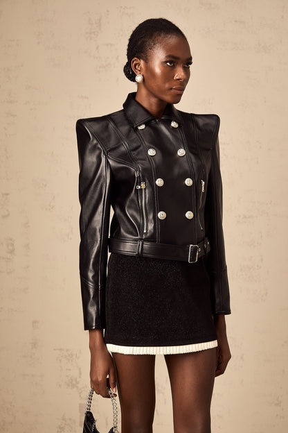 Diane black faux-leather double-breasted jacket