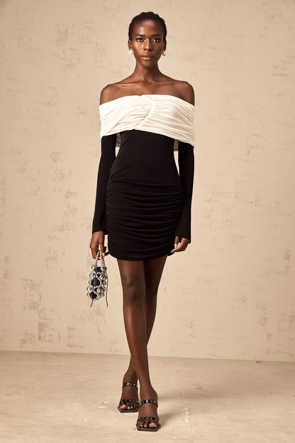 Angélique color-blocked fitted ruched mini dress