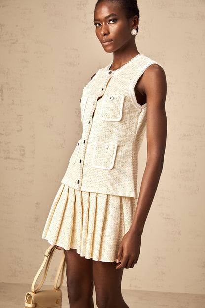 Hélène beige sequined knit vest top & skirt matching set